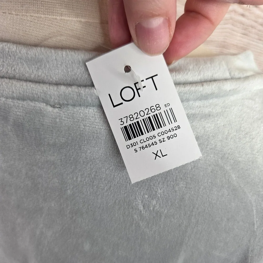 NWT‎ LOFT Womens Light Grey Velvet Puff Sleeve Top Crew Neck XL